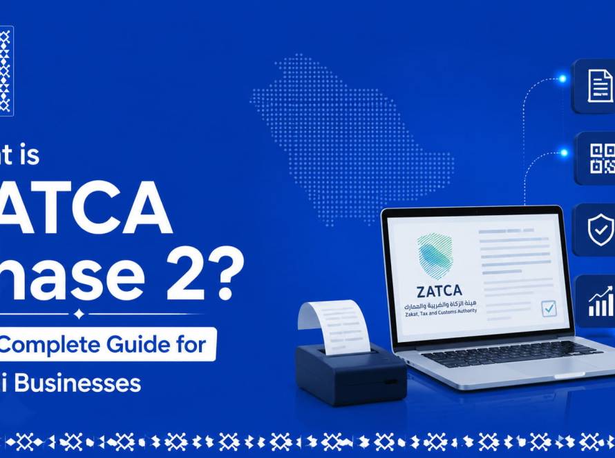 What is ZATCA Phase 2? Complete Guide for Saudi Businesses banner featuring Maas Consult branding, Saudi Arabia map, e-invoicing compliance, digital reporting, and ZATCA Phase 2 integration for businesses in Saudi Arabia.