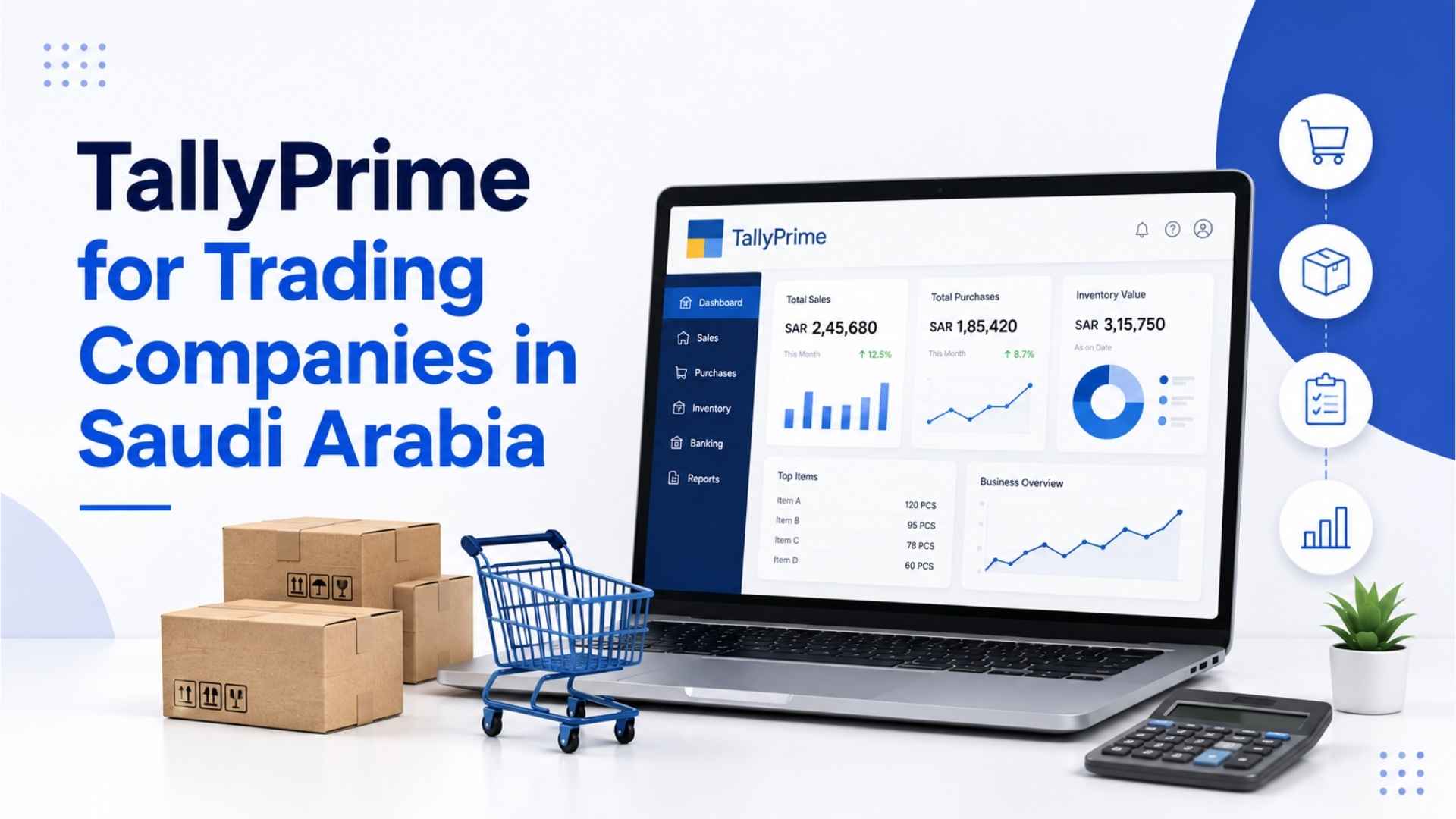 How TallyPrime handles multi-godown stock, purchase and sales orders, credit control, and ZATCA e-invoicing for wholesale and trading companies in Saudi Arabia.