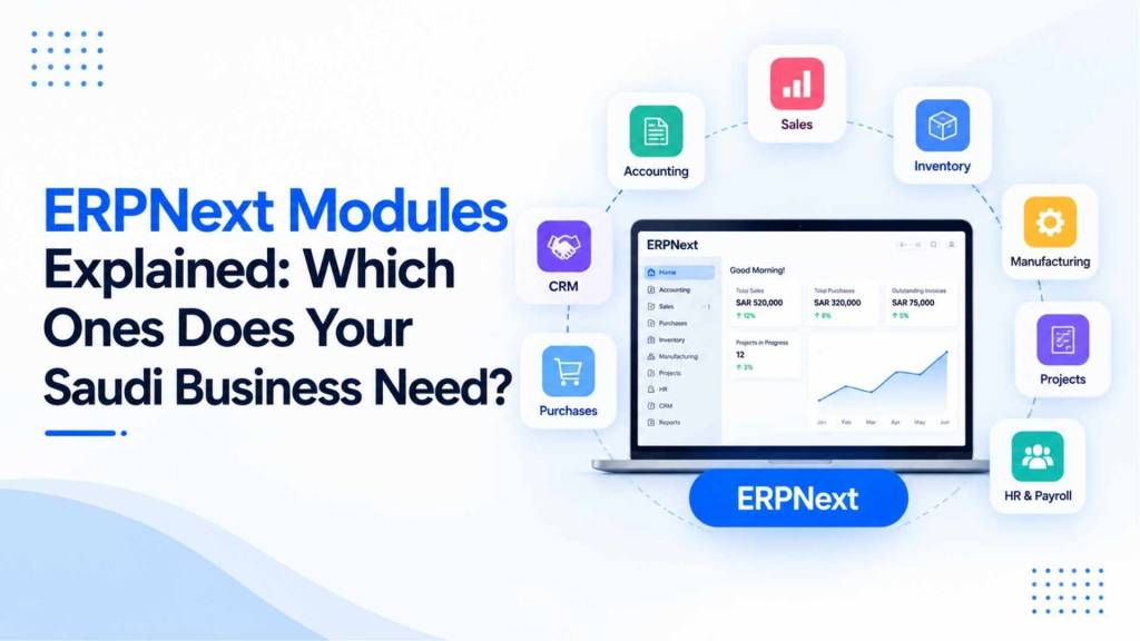 A plain-English breakdown of every ERPNext module, accounting, stock, manufacturing, CRM, HR, and more, and a practical guide to which ones your Saudi business actually needs.