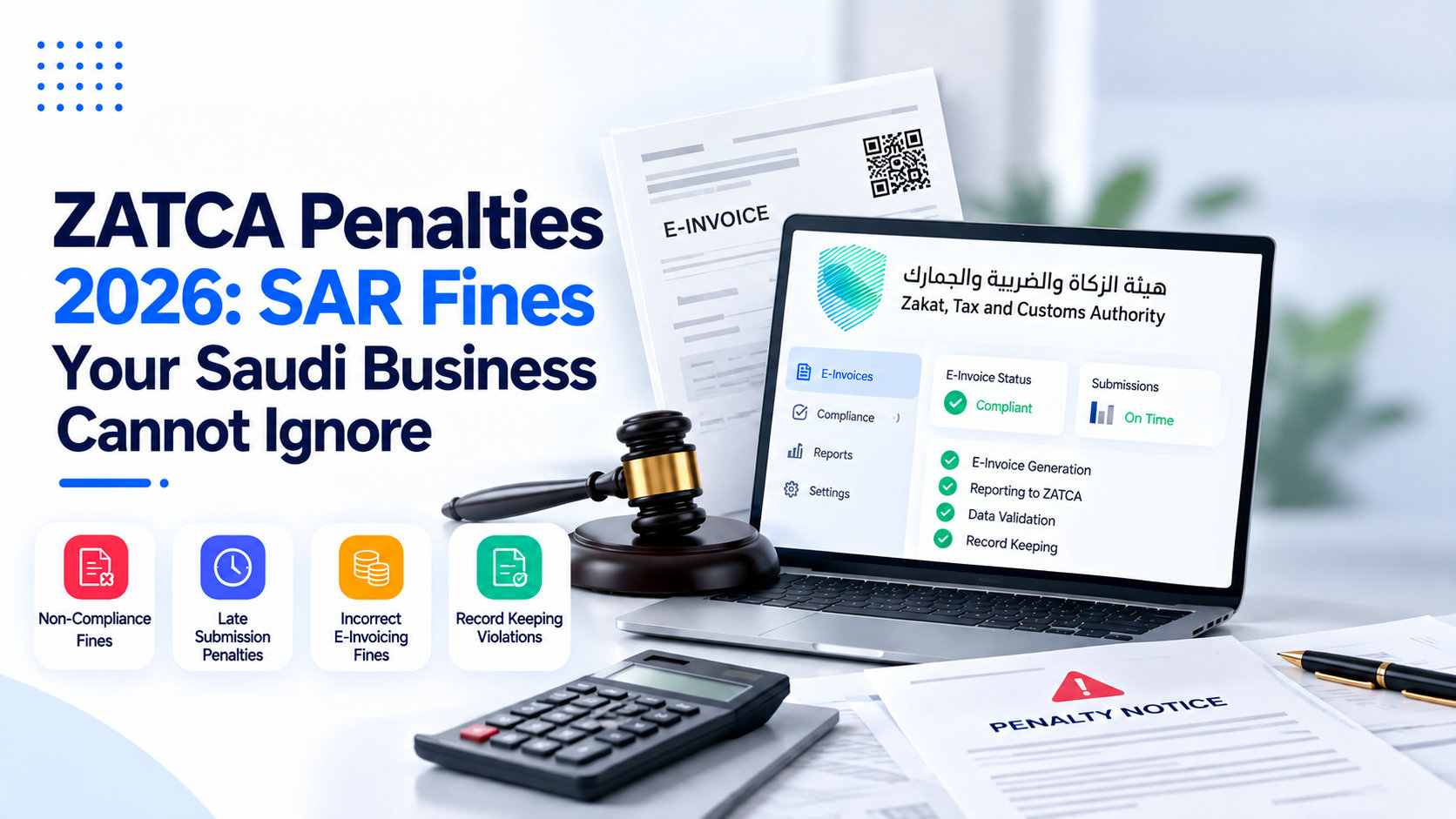 ZATCA penalty Saudi Arabia 2026: every e-invoicing violation with its SAR fine, correction window, the waiver ending 31 Dec 2026 and Wave 25 dates.